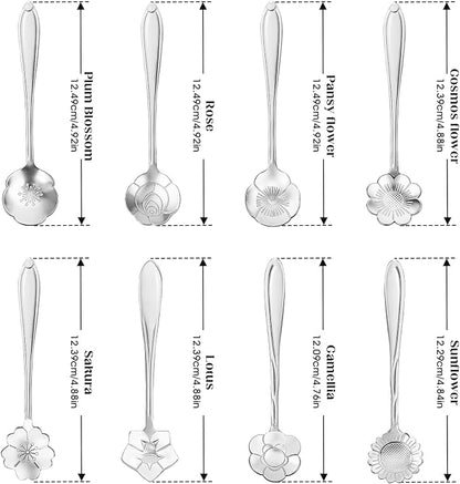 8-Piece Silvery Flower Tea Spoon Set | Stainless steel gold spoons; - Image 2