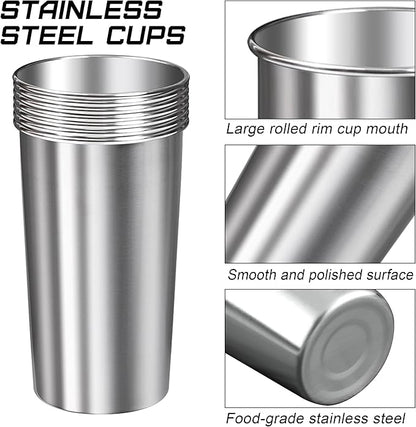 Ruisita 6 Pack 20 oz Stainless Steel Cups Metal Shatterproof Stackable Pint Drinking Cups for Adults or Kids (20 oz/600 ml)