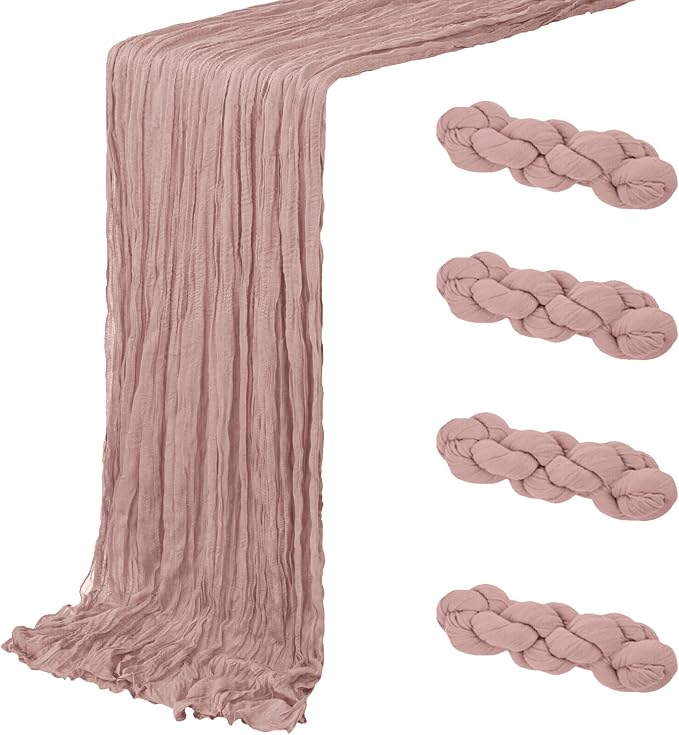 4 Pack Dusty Pink Cheesecloth Table Runner 20 x 120 inch Gauze Table Runners 10 by ACSUIT