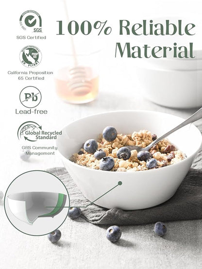DOWAN 32 OZ Large Soup Bowls Set of 4 - White Ceramic Bowls for Kitchen, Deep Bowls for Cereal, Salad, Pasta, Fruits, Ramen, Dishwasher & Microwave Safe