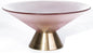 Tapered Glass Decorative Bowl (Pink), 9.8 Inches Handblown Striped Design Fruit Bowl with Rust-Resistant Metal Base for Home Decor, Table Centerpiece, Kitchen Island and Dining Decor