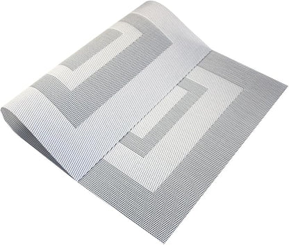 PIGCHCY Placemats Set of 6,Washable Woven Place Mats Vinyl Table Mats Non Slip Placemats Heat Resistant Durable Placemats for Dining Table (Silver Black)