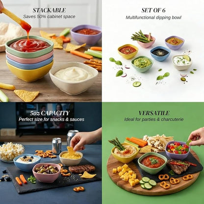 Dipping Bowls Set of 6, Soy Sauce Dish Wheat Straw Bowls 5oz, Small Plastic - Image 4