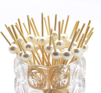 Minisland White Pearl Cocktail Picks, 4.7 Inch Long Bamboo Fancy Toothpicks for Appetizers, Decorative Christmas Bridal Wedding Party Food Drink Garnish Fruit Kabob Skewer Sticks 100 Counts - MSL152