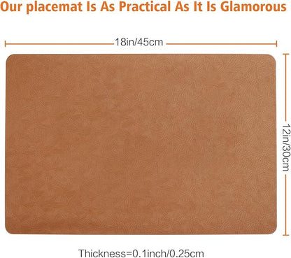 Vinyl Placemats Set of 4 Heat Resistant Easy Clean Non-Slip Place Mats for Dining Table Faux Leather Waterproof Stain Resistant Wipeable Washable PVC Table Mats(4, Light Brown)