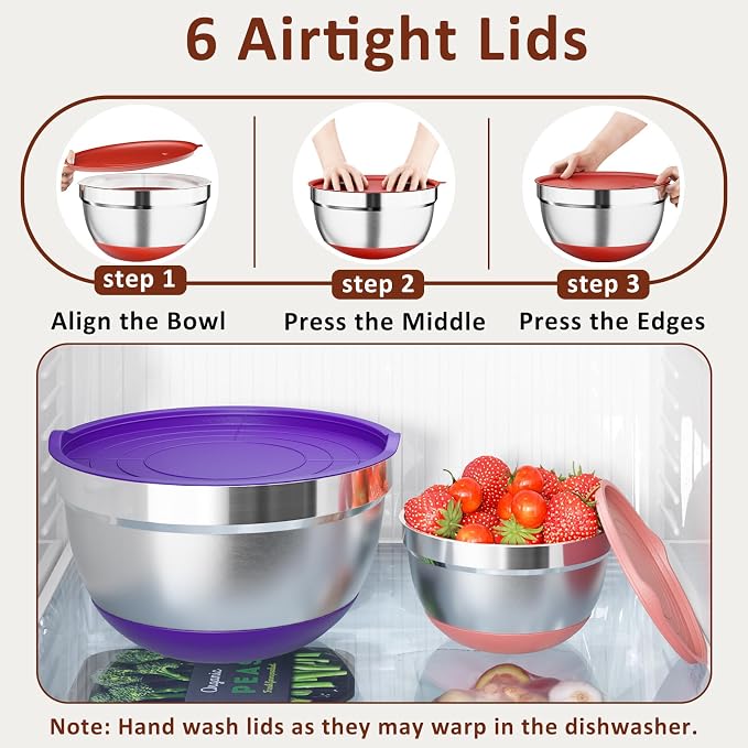 9 Pack Mixing Bowls with Airtight Lids Set, Stainless Steel Mixing Bowls with - Image 5