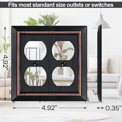 Metal Wall Plate for Electrical Outlets, Decorative Aged Bronze Switch Plates Outlet Cover, Light Switch Cover Plate, 2-Gang Wall Plates (Double Duplex Outlet, 2 Pack)