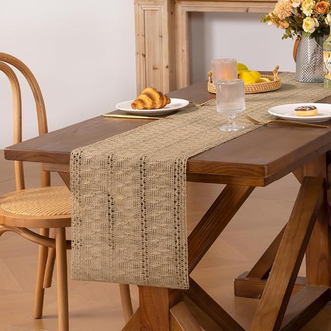 Burlap Boho Table Runner for Boho Chic Home Decor 48 Inches Long, Modern - Image 6