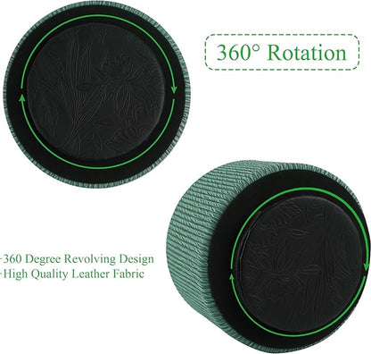 Hennaja Round Leather Art Supply Organizer,Remote Control Holder,360 Degree Spinning,Multi-Functional Pencil Holder,4 Compartments Desktop Stationary Organizer(1-Wood Green)