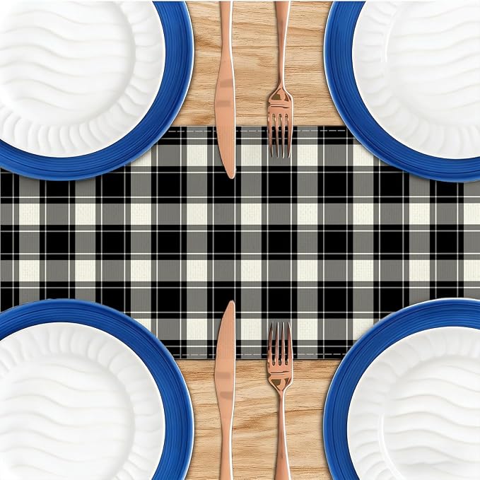 Black and White Gingham Table Runner, Buffalo Plaid Check Table Cloth Decor | - Image 4
