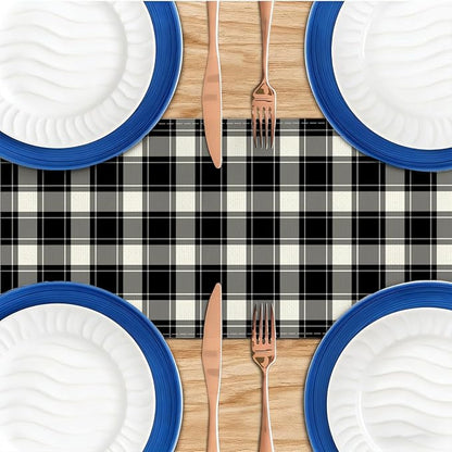 Black and White Gingham Table Runner, Buffalo Plaid Check Table Cloth Decor | - Image 4