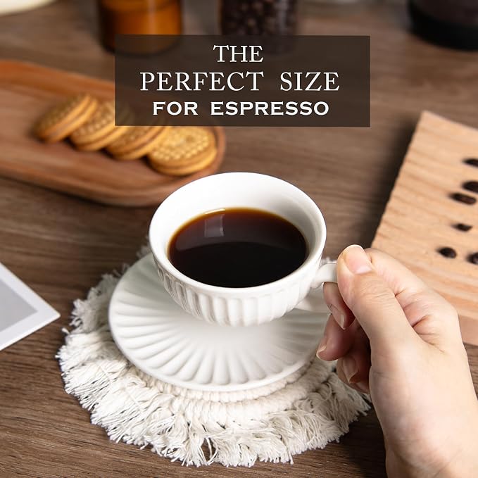 2 oz White Espresso Cups Set of 2, Ceramic Cappuccino Cups - Image 6