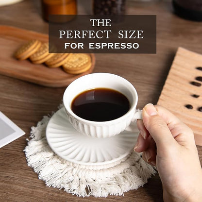 2 oz White Espresso Cups Set of 2, Ceramic Cappuccino Cups - Image 6