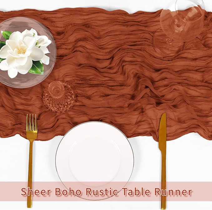 6 Pack Terracotta Cheesecloth Table Runner, 17 x 108 inch, Semi Sheer Boho - Image 5