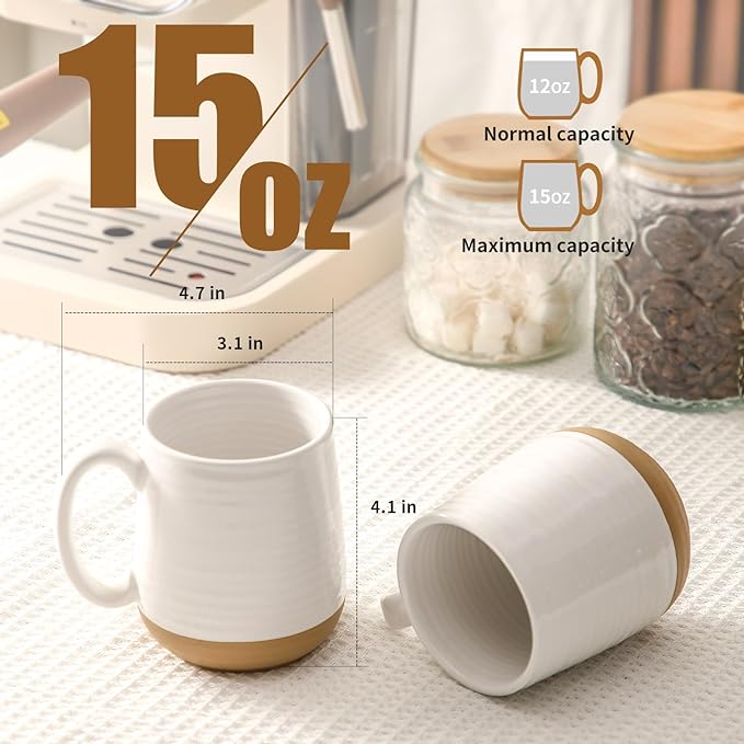 Large Ceramic Coffee Mugs Set - 15 OZ Porcelain Coffee Latte Cups Set of 4 - Image 3