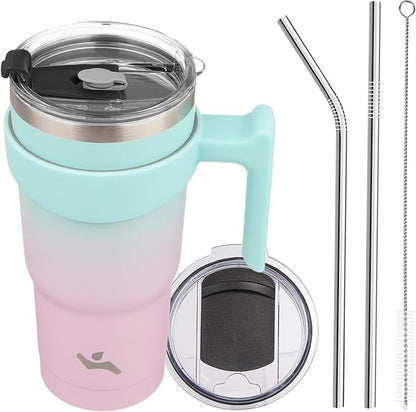 Konokyo 20 oz Tumbler with Handle and Straw, Insulated Travel Mug | Gum; by Konokyo