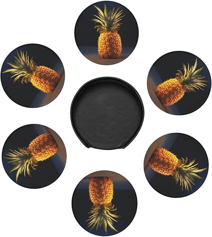 6Pcs PU Leather Coaster for Drinks, Pineapple Fruit Cup Coasters - Image 7