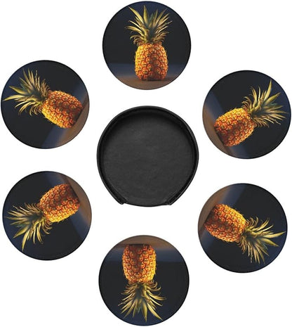 6Pcs PU Leather Coaster for Drinks, Pineapple Fruit Cup Coasters - Image 7