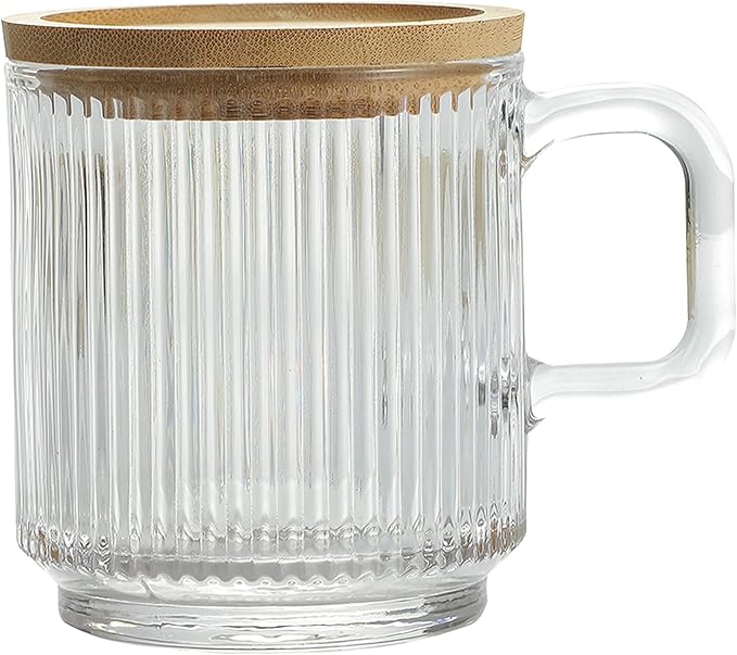 Lysenn Clear Glass Mug with Lid, Premium Glass Coffee Mug, 12 oz Tea Cup | by Lysenn