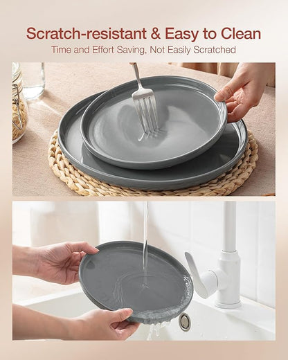 Famiware Milkyway Stoneware Dinnerware Sets with Pasta Bowls, Service for 4 (16 Pieces), Plates and Bowls Sets -Scratch Resistant, Microwave and Dishwasher Safe Dishes Set, Dark Gray