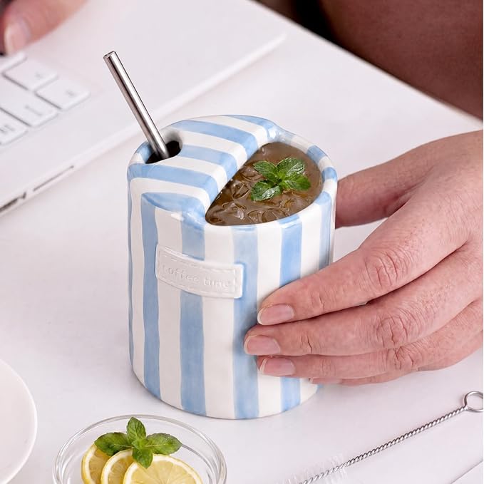 1 Pack Ceramic Coffee Mug with Sip Hole Espresso Cup 10oz with Straws Retro - Image 7