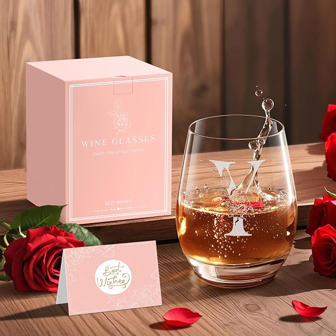 Valentines Day Gifts for Her, Gifts for Women Her Friend Mom Grandma Wife Sister Bridesmaid Nurse, Birthday Galentines Mothers Day Christmas, Personalized Initial Customized Wine Glasses 18OZ(Y)