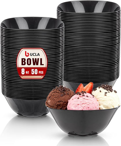 bUCLA 50 Pack Black Plastic Small Bowls - 8oz Disposable Ice by BUCLA