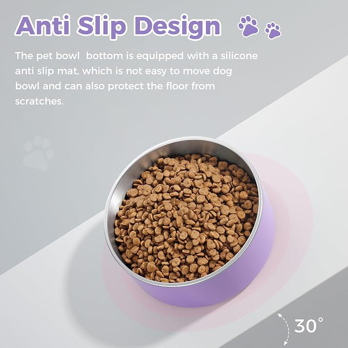 WENBOKMIN Dog Bowl, Stainless Steel Food and Water Bowl, Light Purple | Non - Image 4