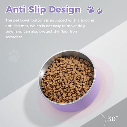 WENBOKMIN Dog Bowl, Stainless Steel Food and Water Bowl, Light Purple | Non - Image 4
