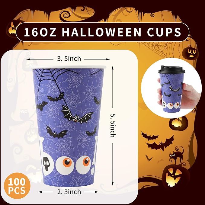 Tamone 100 PACK Halloween Cups 16OZ Disposable Coffee Cups - Image 2