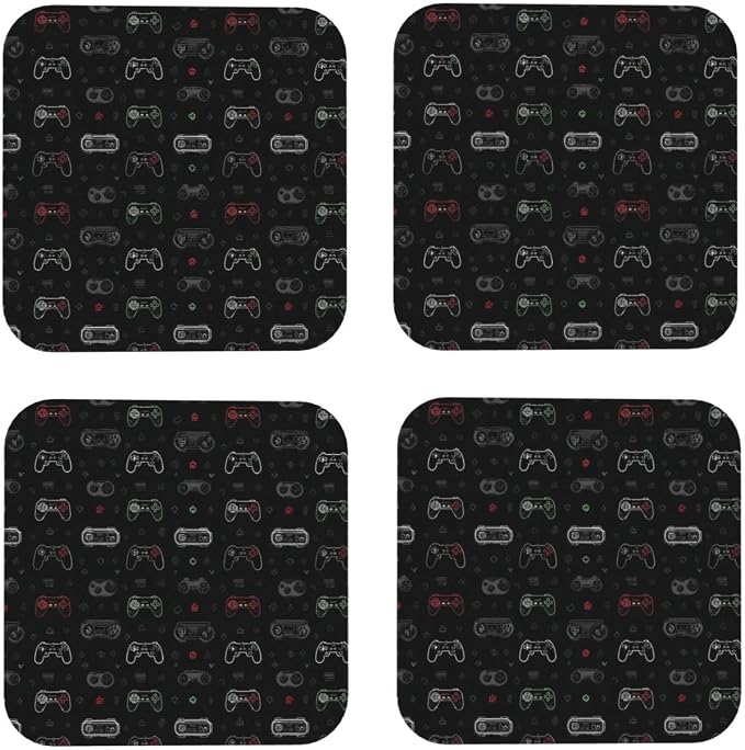 Retro Video Game for Leather Coasters Set of 4, Tabletop Protection Drink - Image 5