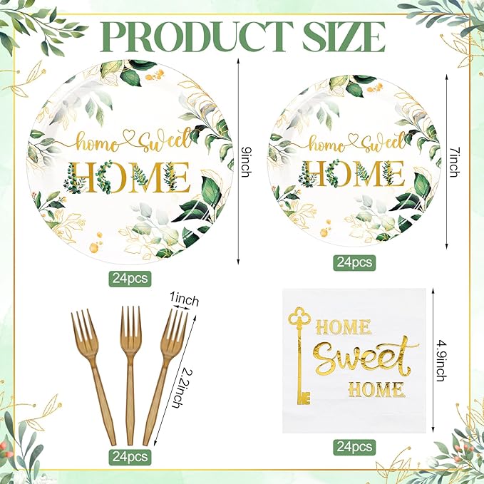 Zubebe 120 Pcs Housewarming Party Tableware Home Sweet Home Plates and Napkins Disposable Sets Rustic Leaves Floral House Warming for New House Wedding Party Supplies Serve 24 Guests(Classic Style)