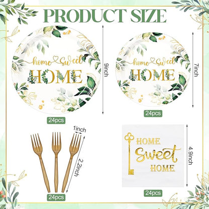 Zubebe 120 Pcs Housewarming Party Tableware Home Sweet Home Plates and Napkins Disposable Sets Rustic Leaves Floral House Warming for New House Wedding Party Supplies Serve 24 Guests(Classic Style)