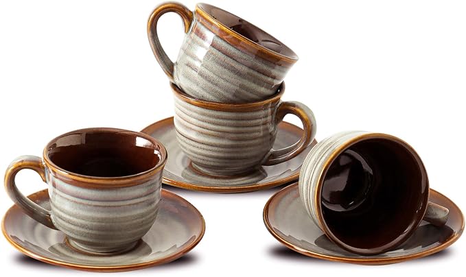 Hasense Espresso Cups with Saucers, 4 oz Small Ceramic Espresso Coffee Mugs Set by Hasense