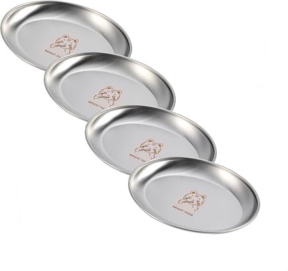 SHENGOCASE 4-Pack 7.3" Extra Wide Oval Shallow Cat Food Bowls Dish, Cute 304 Stainless Steel Anti Whisker Fatigue Plate,Whisker Friendly & Relief Plate for Big Cats (Without Mat)