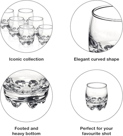 Bormioli Rocco Galassia Shot Glasses – Gift Set Of 6 Drinking Shot Cups With Elegant Curved Shape, Heavy Sham & Interlocking Feet – Short Shooter Tumblers For Liquors & Spirits (2.25oz)