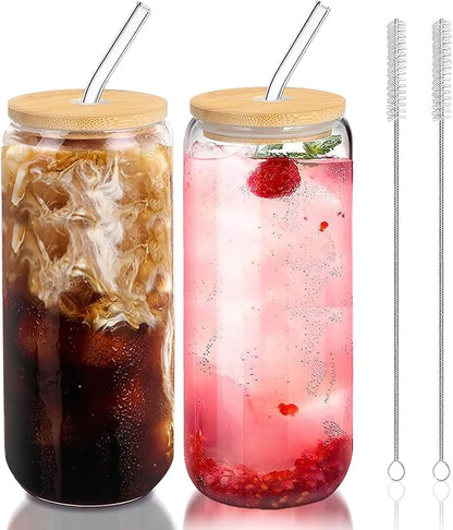 Glass Cups with Lids and Straws Set of 2 by DAMCONME