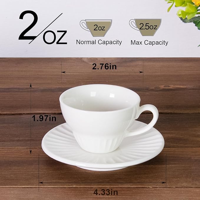 2 oz White Espresso Cups Set of 2, Ceramic Cappuccino Cups - Image 2
