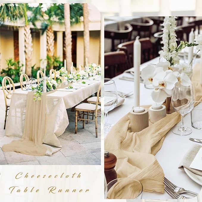 Sand 12 Pieces 35 x 120 Inches Long Cheesecloth Table Runner Gauze Fabric 10Ft - Image 5