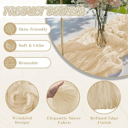 2 Pack Cheesecloth Table Runner, 120 Inch Beige Table Runner - Image 3