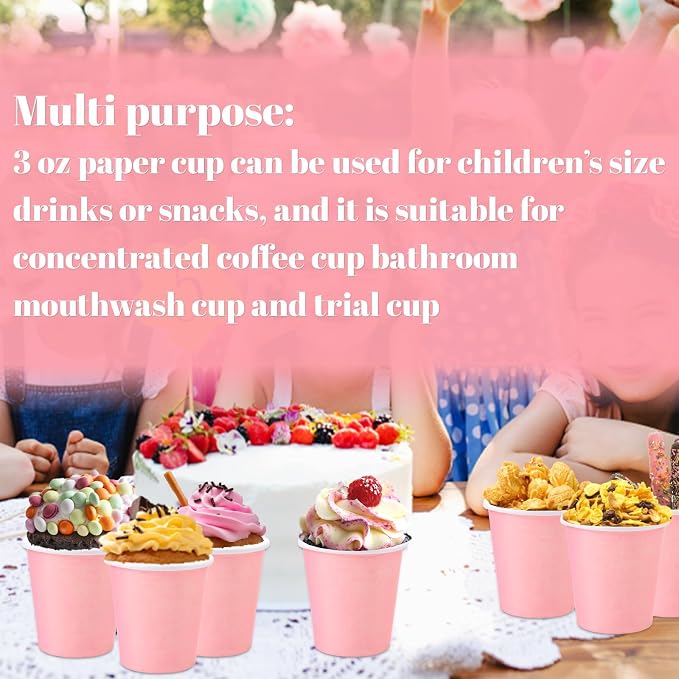 3 oz Small Paper Cups, 50 Pack Bathroom Cups Mouthwash Cups Pink | 3 oz - Image 6