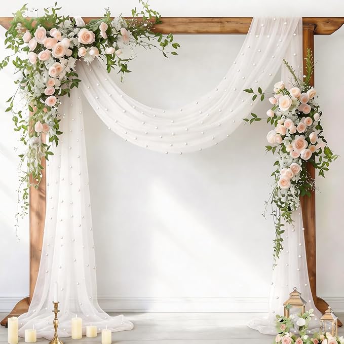 Pearl Table Runner Gauze Sheer 19FT Wedding Draping Fabric Decor | Ivory White by Socomi