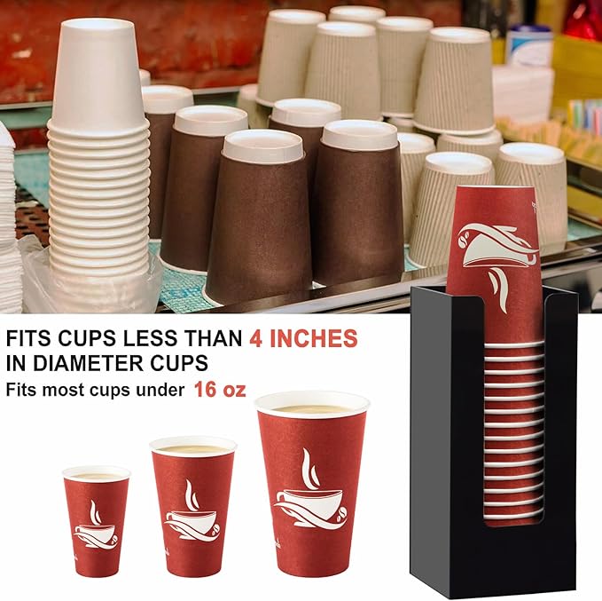 Coffee Cup Dispenser, Cup and Lid Organizer fits 5 to 16 oz Disposable Cups | - Image 3