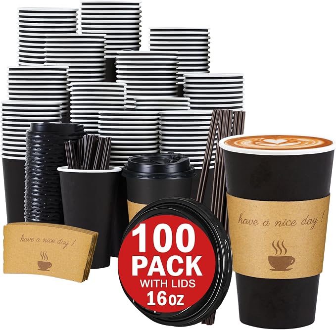 Lamosi 100 Pack 16 oz Coffee Cups, Disposable To Go Paper Cups by BuyNow
