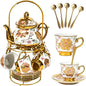CHANJOON Gold Plated Red Rose Ceramic Tea Set, Vintage Tea Sets by CHANJOON