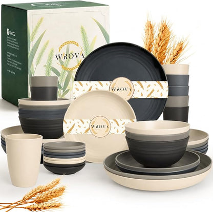 Kitchen Plates and Bowls Sets 40PCS, Wheat Straw Dinnerware Sets by WROVA
