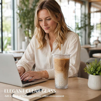 INSETLAN 20 oz Hobnail Glass Cups - Image 8