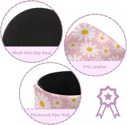 Cute Pink and Daisy Wildflowers Leather Pen Holder - Image 2