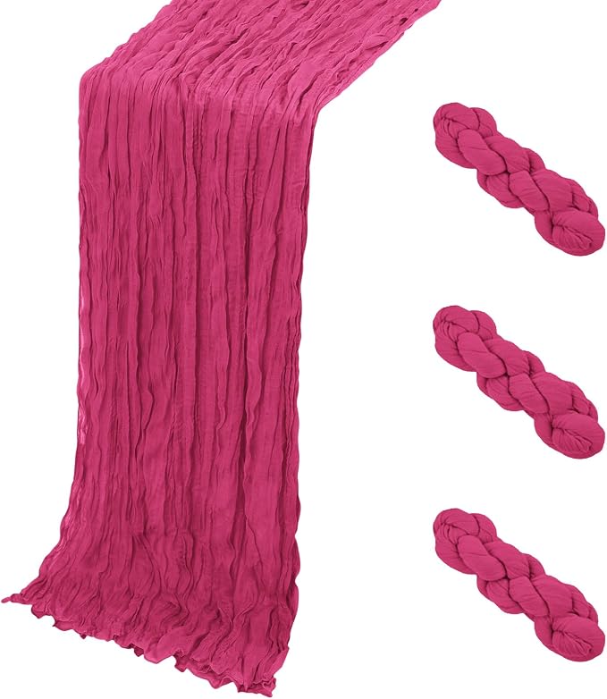 3 Pack Hot Pink Cheesecloth Table Runner, 17 x 108 Inch, Gauze Cheese Cloth by Yorcari