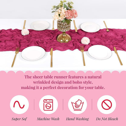 3 Pack Hot Pink Cheesecloth Table Runner, 17 x 108 Inch, Gauze Cheese Cloth - Image 5